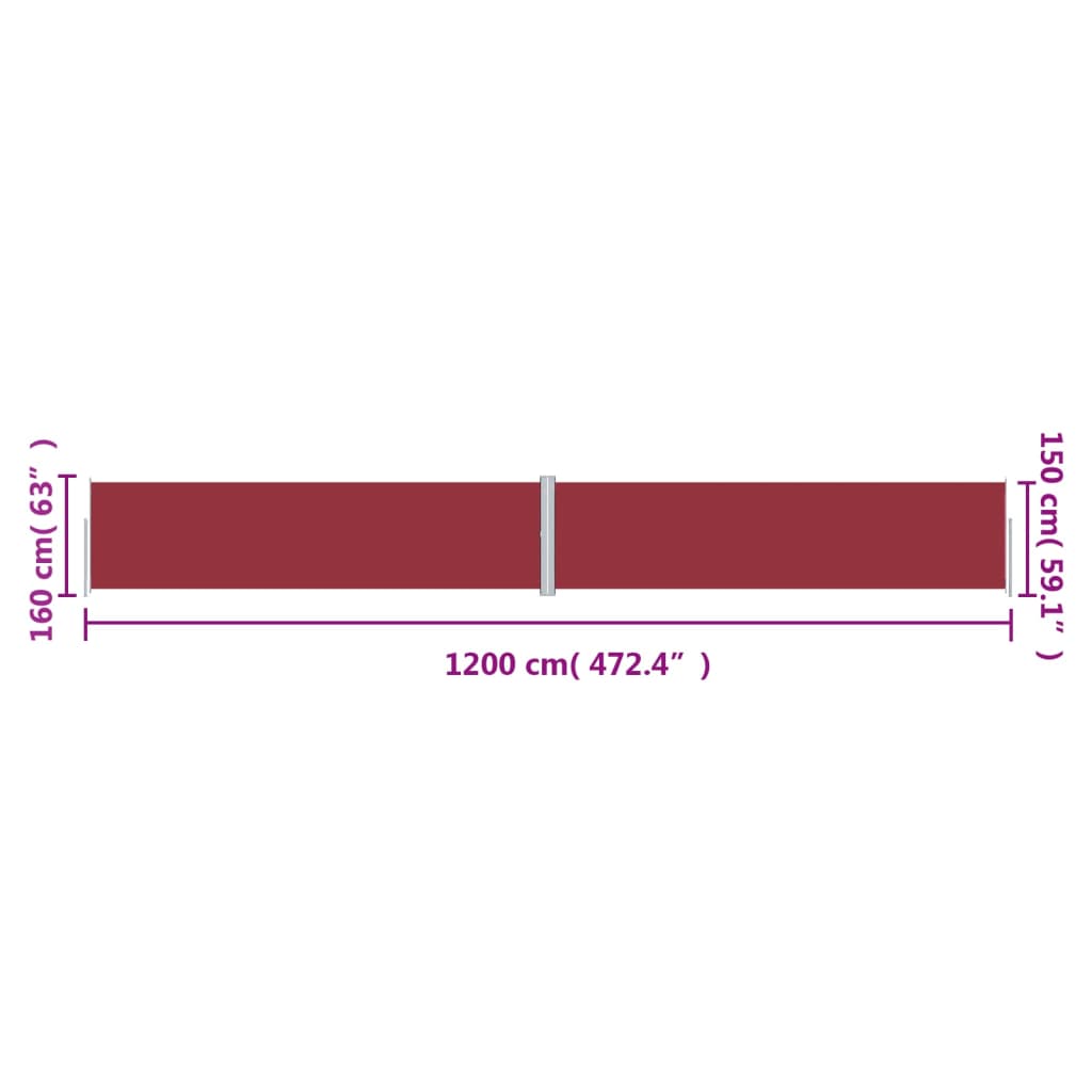 vidaXL Retractable Side Awning Red 160x1200 cm