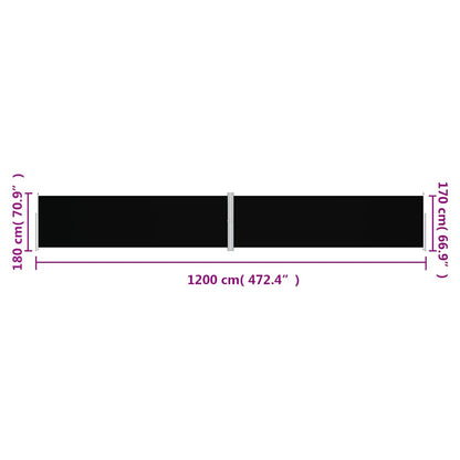 vidaXL Retractable Side Awning Black 180x1200 cm