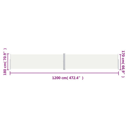 vidaXL Retractable Side Awning Cream 180x1200 cm