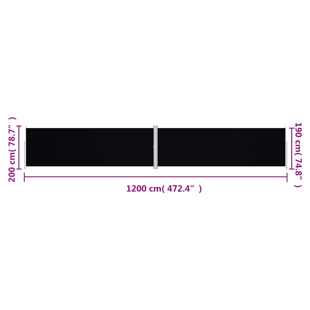 vidaXL Retractable Side Awning Black 200x1200 cm