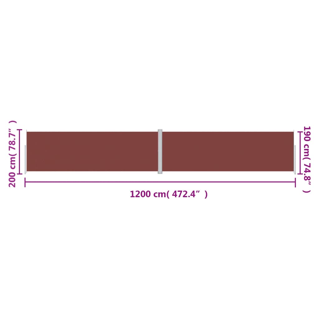vidaXL Retractable Side Awning Brown 200x1200 cm