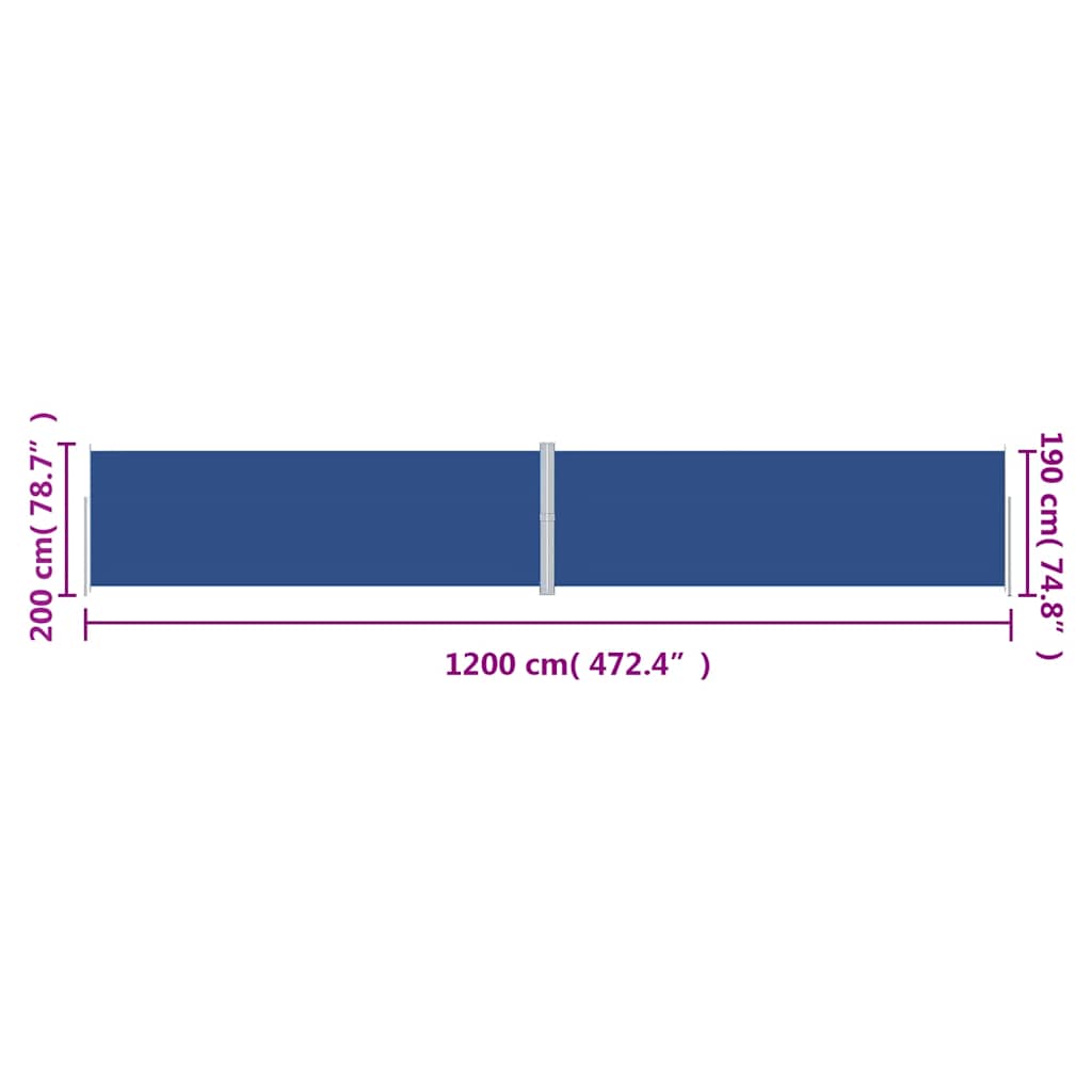 vidaXL Retractable Side Awning Blue 200x1200 cm
