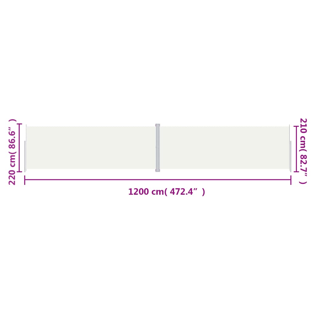 vidaXL Retractable Side Awning Cream 220x1200 cm