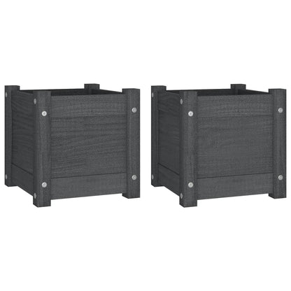 vidaXL Garden Planters 2 pcs Grey 31x31x31 cm Solid Pinewood