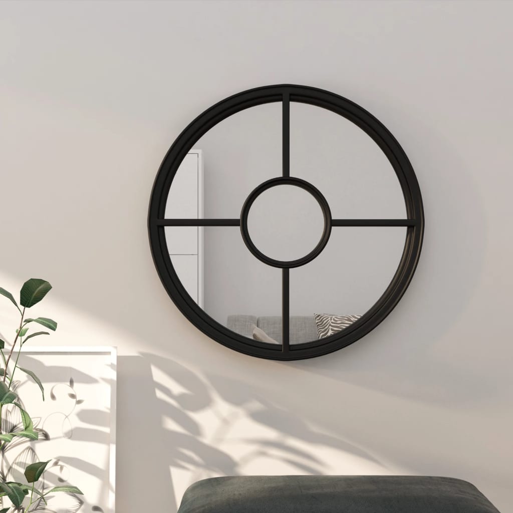 vidaXL Mirror Black 60x4 cm Iron Round for Indoor Use
