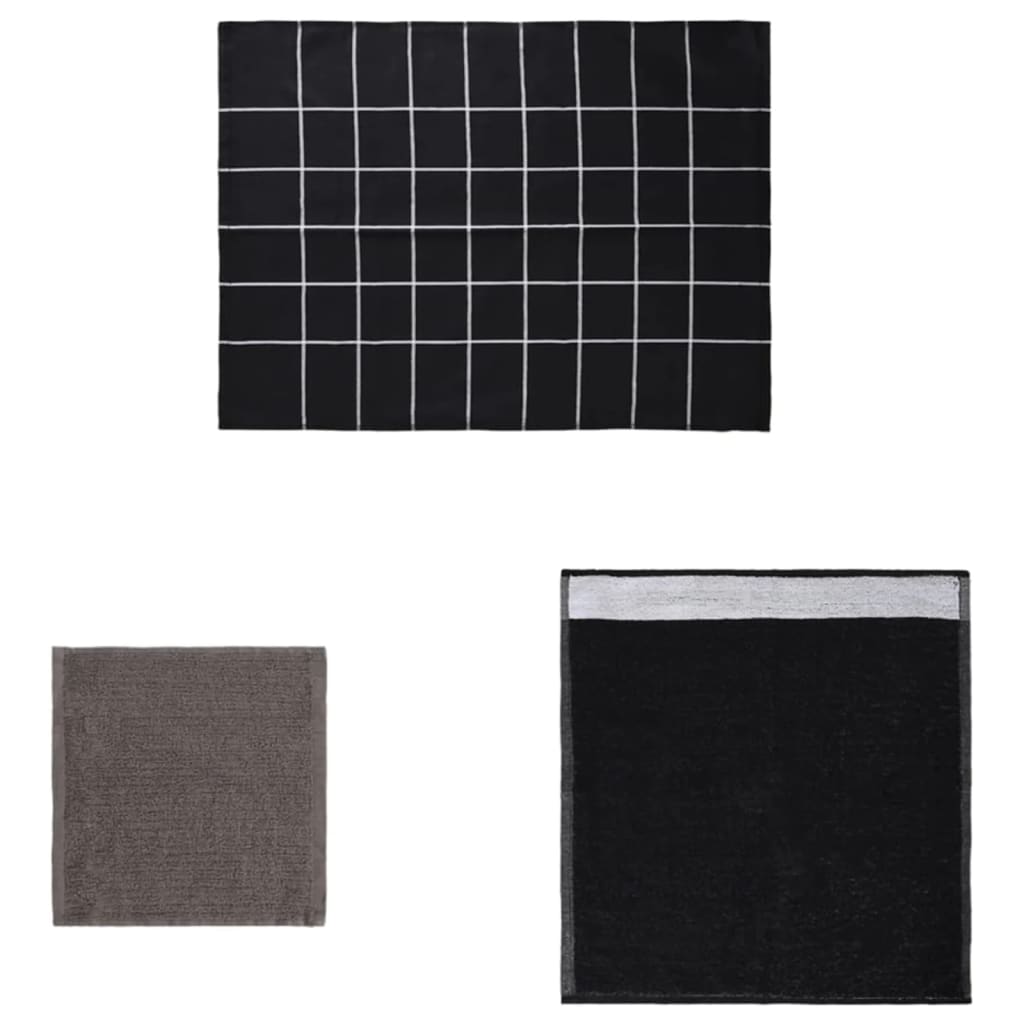 vidaXL 12 Piece Towel Set Black Cotton