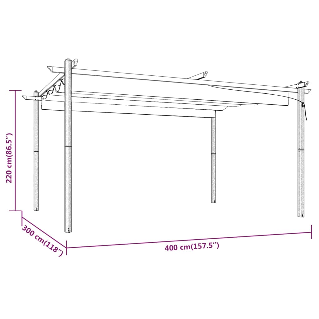 vidaXL Garden Gazebo with Retractable Roof 4x3 m Taupe