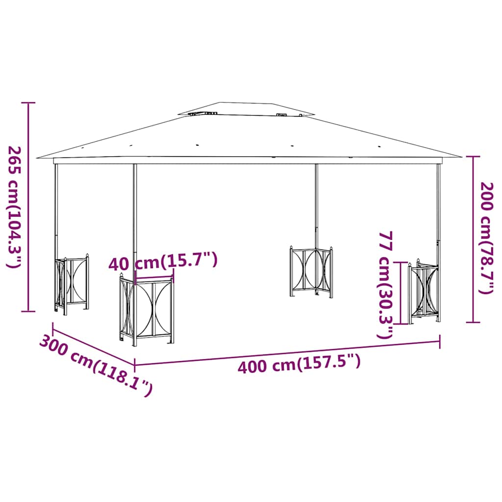 vidaXL Gazebo with Sidewalls&Double Roofs 3x4 m Cream