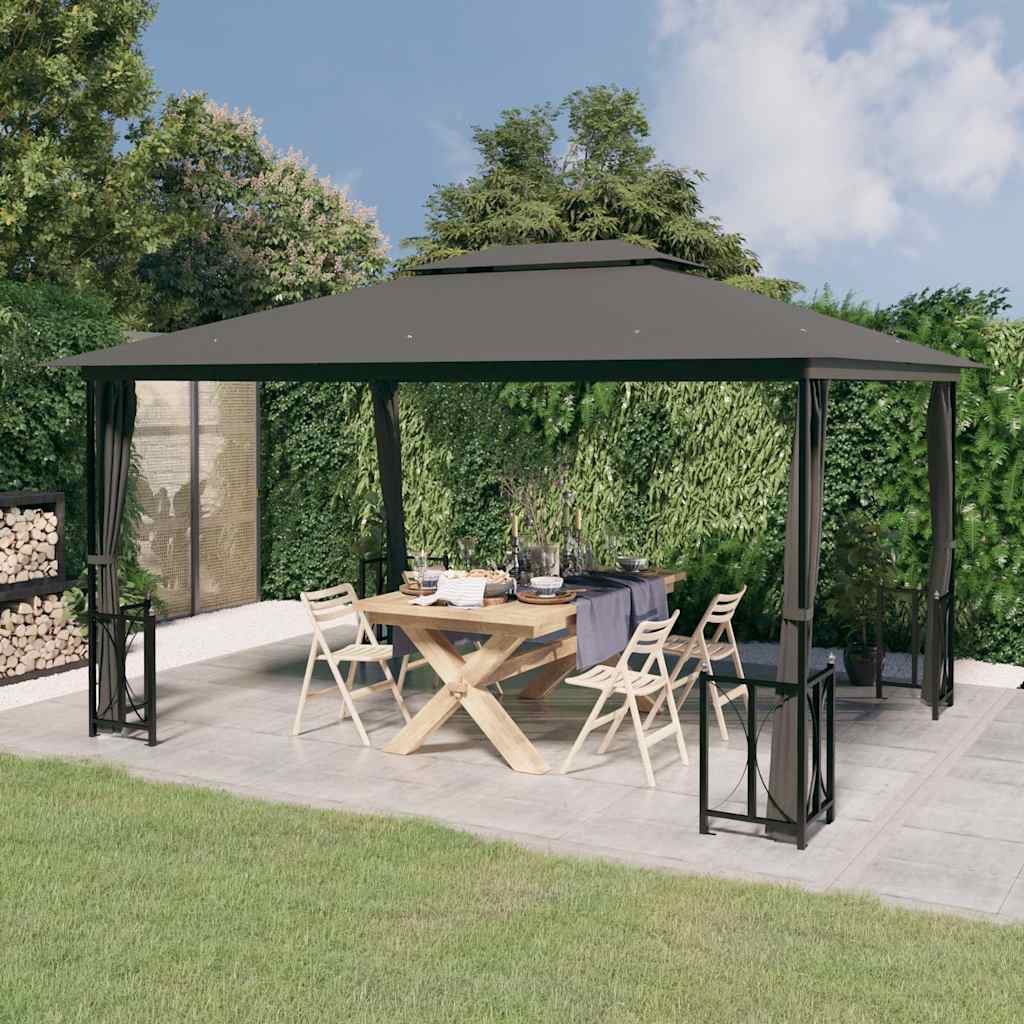 vidaXL Gazebo with Sidewalls&Double Roofs 3x4 m Anthracite