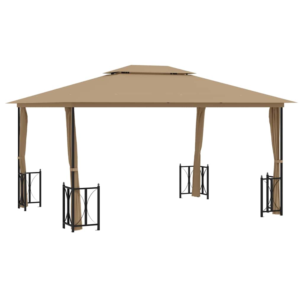 318545 vidaXL Gazebo with Sidewalls&Double Roofs 3x4 m Taupe
