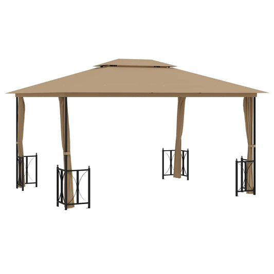 318545 vidaXL Gazebo with Sidewalls&Double Roofs 3x4 m Taupe