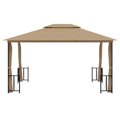 318545 vidaXL Gazebo with Sidewalls&Double Roofs 3x4 m Taupe