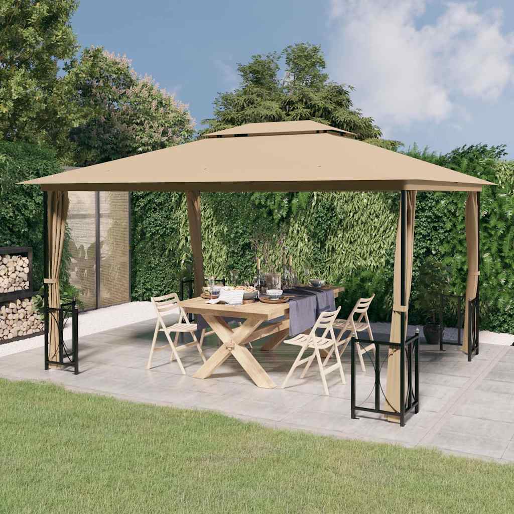 318545 vidaXL Gazebo with Sidewalls&Double Roofs 3x4 m Taupe