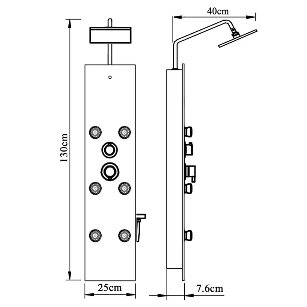 vidaXL Shower Panel Unit Glass 25x47.5x130 cm Black