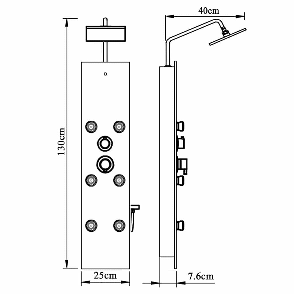 vidaXL Shower Panel Unit Glass 25x47,5x130 cm Black