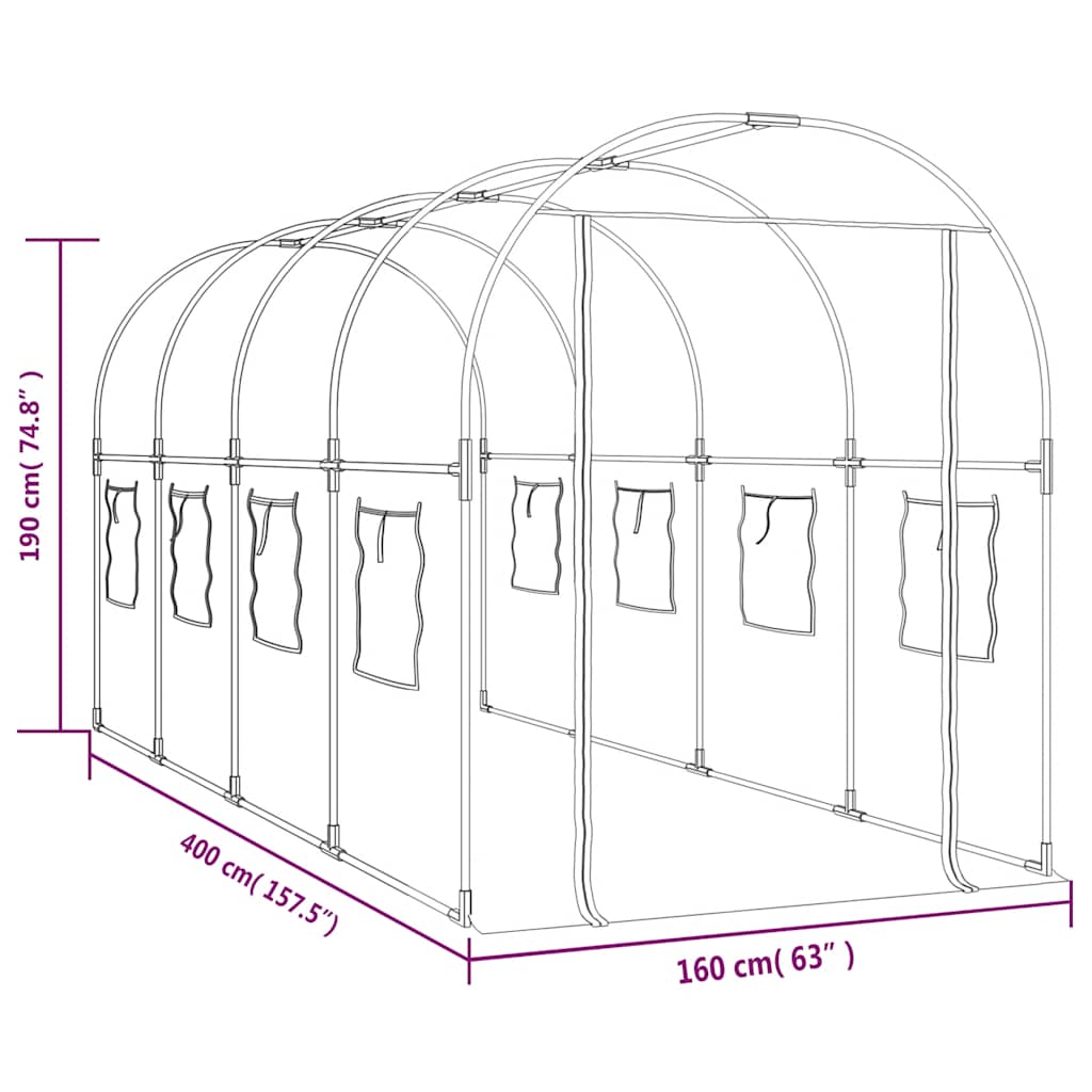 vidaXL Greenhouse | Transparent | PVC and Powder-coated Steel | Large