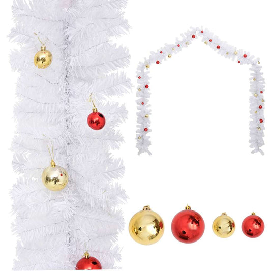 340734 vidaXL Christmas Garland Decorated with Baubles White 5 m