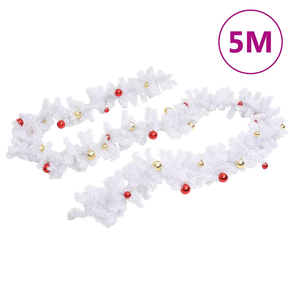 340734 vidaXL Christmas Garland Decorated with Baubles White 5 m