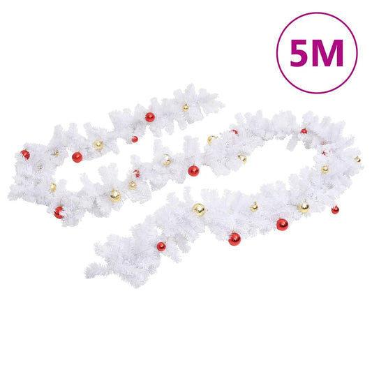340734 vidaXL Christmas Garland Decorated with Baubles White 5 m