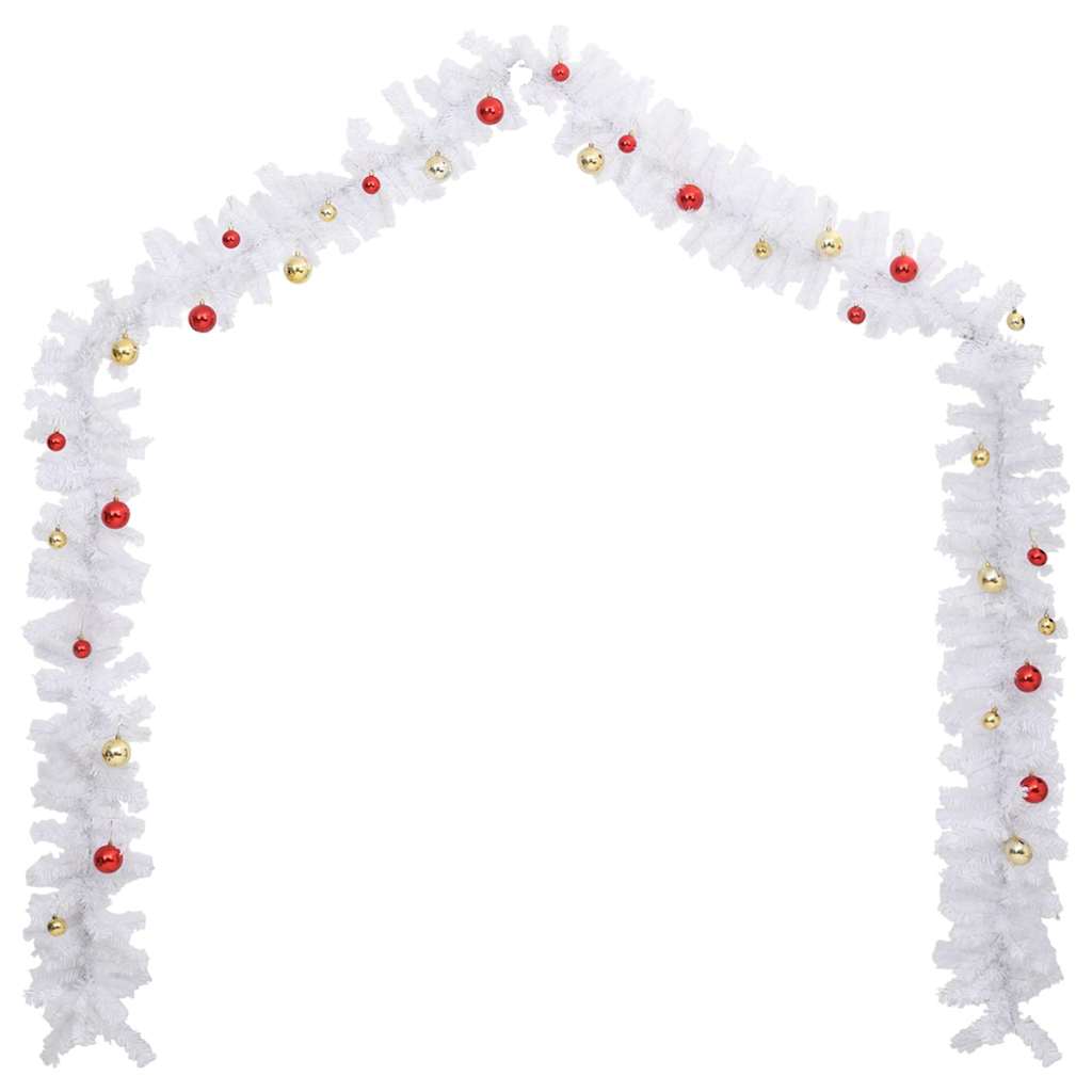 340734 vidaXL Christmas Garland Decorated with Baubles White 5 m