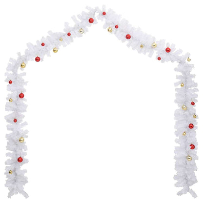 340734 vidaXL Christmas Garland Decorated with Baubles White 5 m
