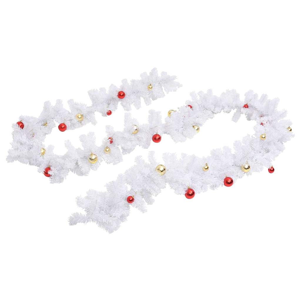 340734 vidaXL Christmas Garland Decorated with Baubles White 5 m