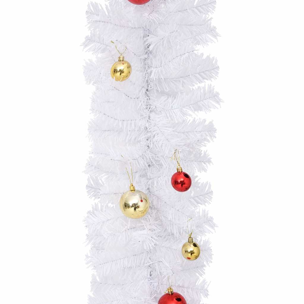 340734 vidaXL Christmas Garland Decorated with Baubles White 5 m