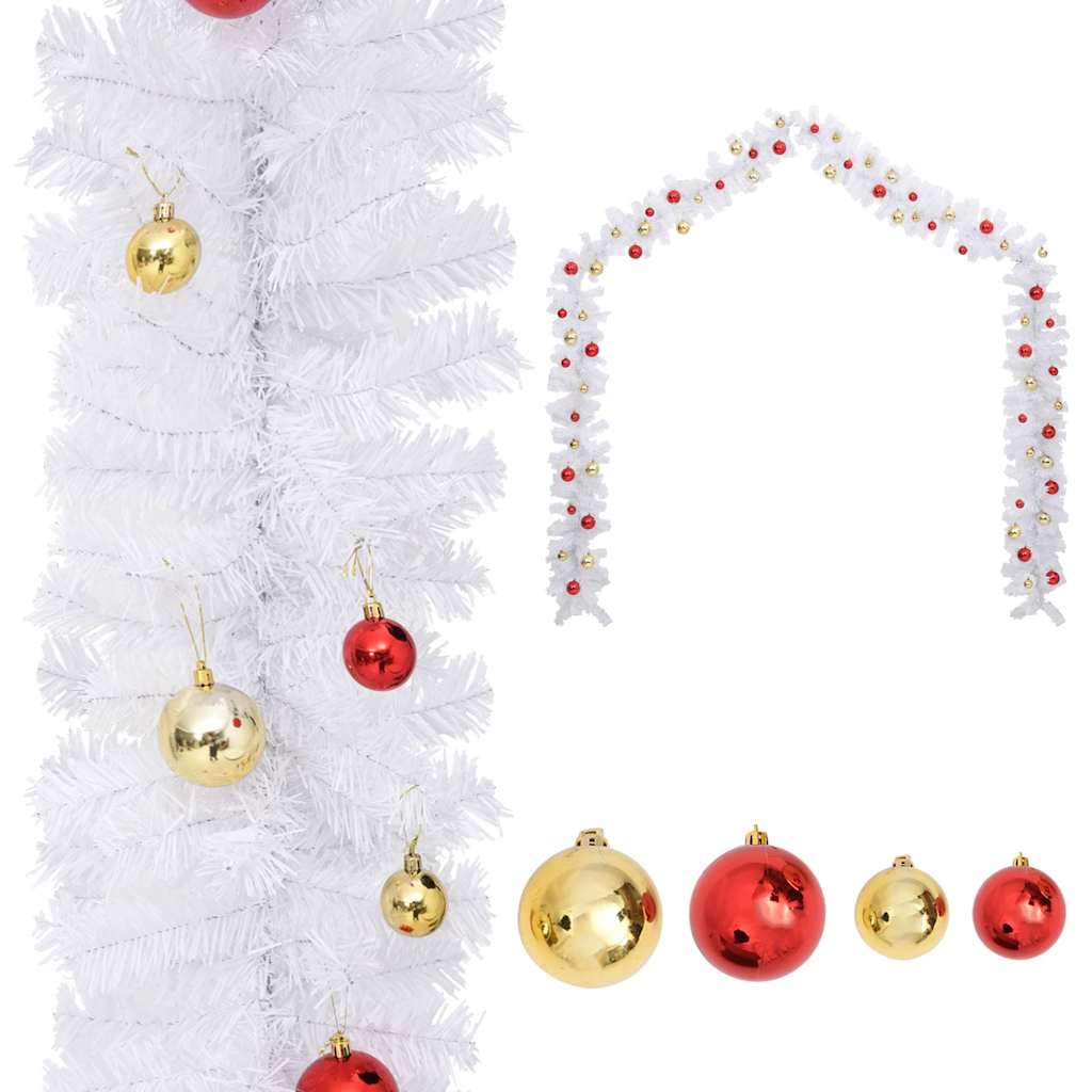 340735 vidaXL Christmas Garland Decorated with Baubles White 10 m