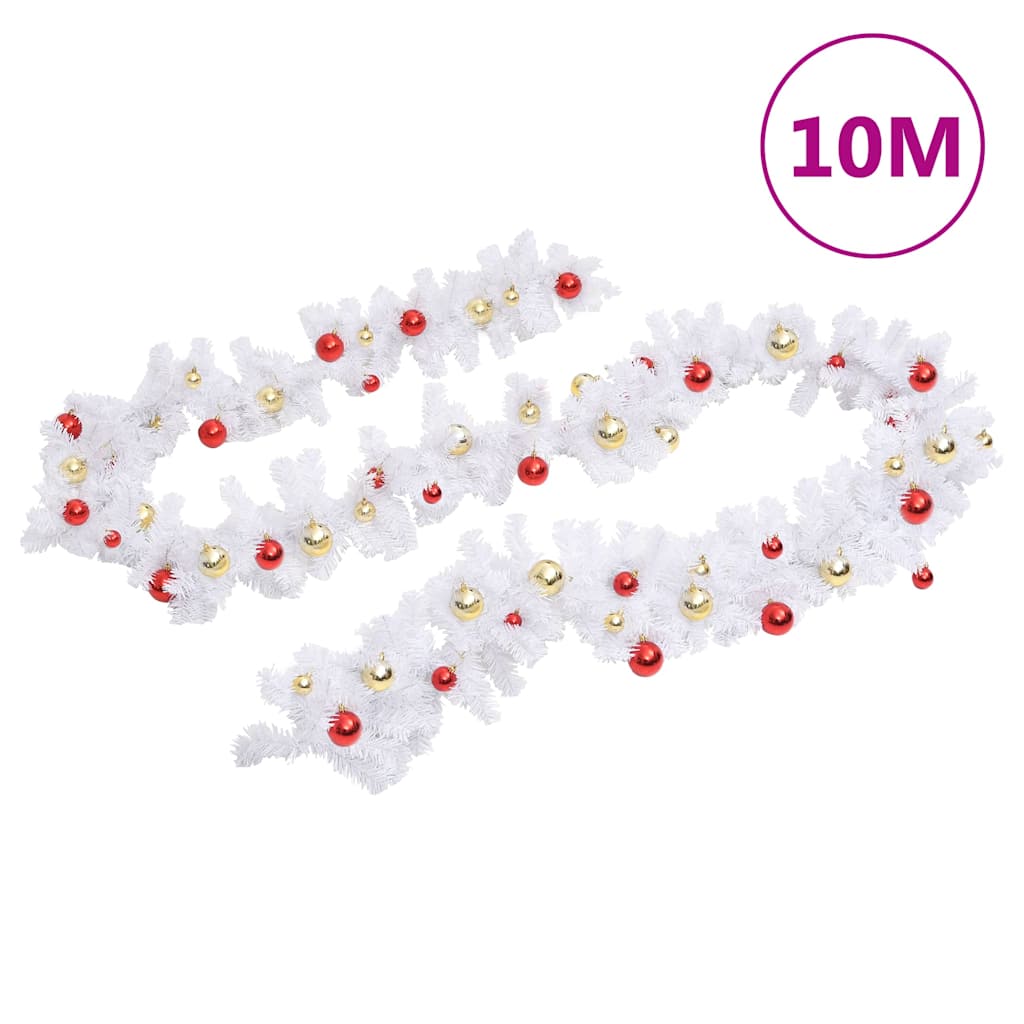 340735 vidaXL Christmas Garland Decorated with Baubles White 10 m