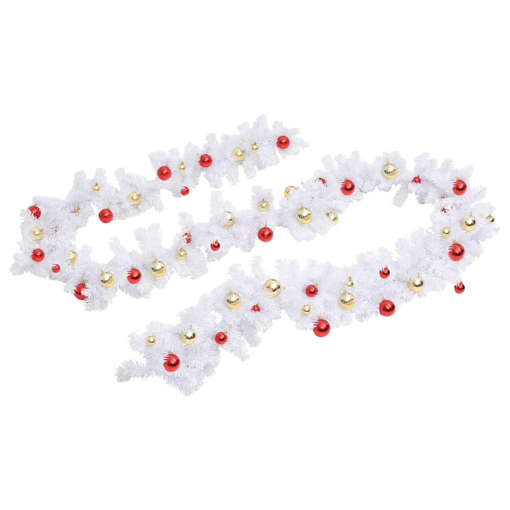 340735 vidaXL Christmas Garland Decorated with Baubles White 10 m