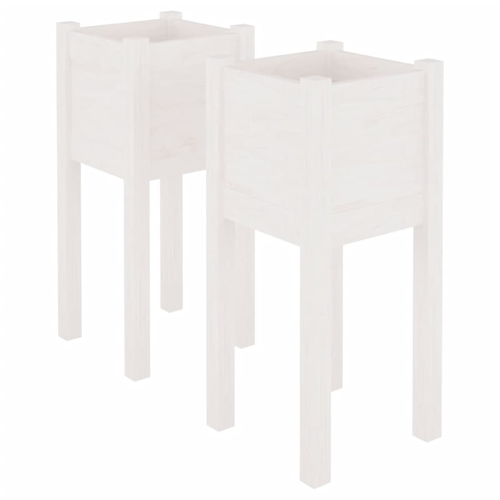 vidaXL Garden Planters 2 pcs White 31x31x70 cm Solid Pinewood
