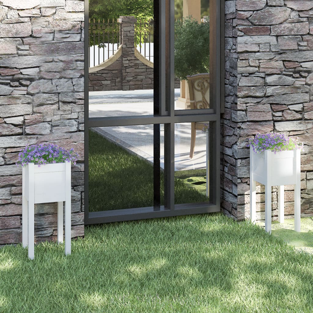 vidaXL Garden Planters 2 pcs White 31x31x70 cm Solid Pinewood