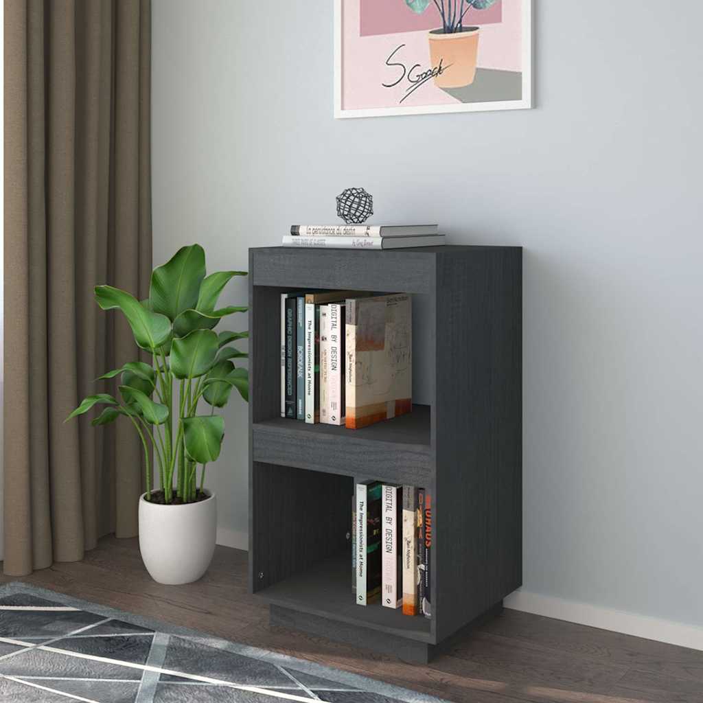 vidaXL Book Cabinet Grey 40x35x71 cm Solid Wood Pine
