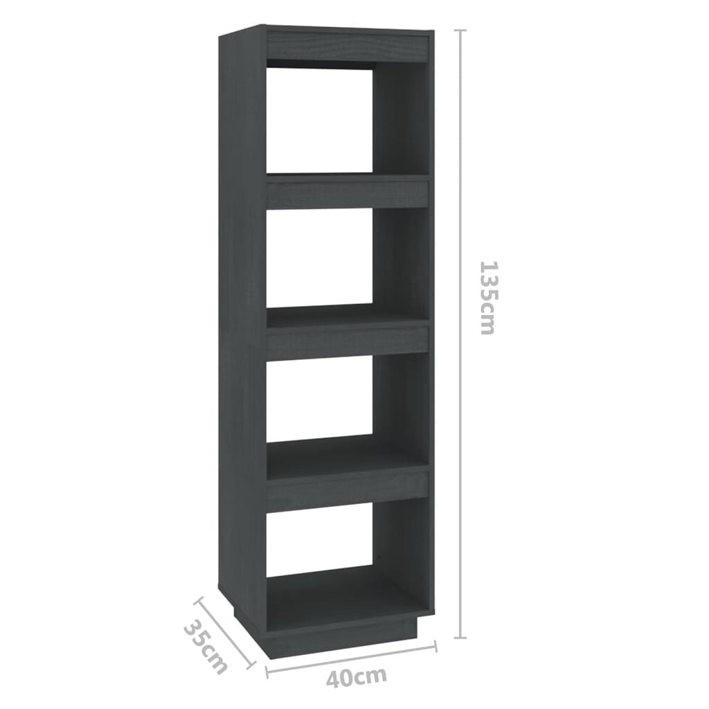 vidaXL Book Cabinet/Room Divider Grey 40x35x135 cm Solid Pinewood