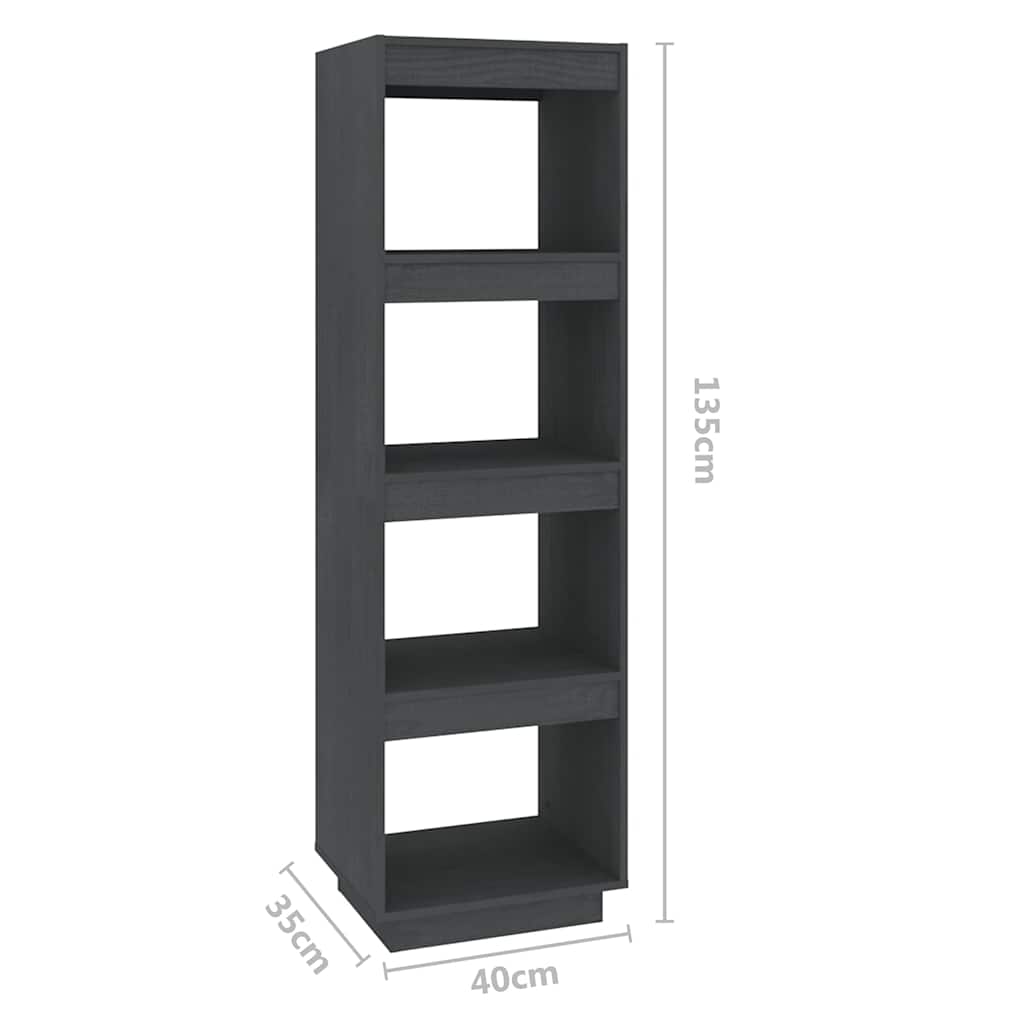 810851 vidaXL Book Cabinet/Room Divider Grey 40x35x135 cm Solid Wood Pine