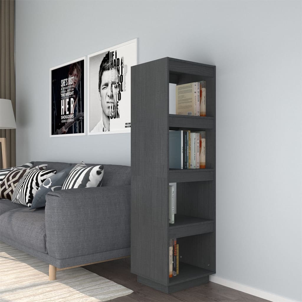 vidaXL Book Cabinet/Room Divider Grey 40x35x135 cm Solid Pinewood