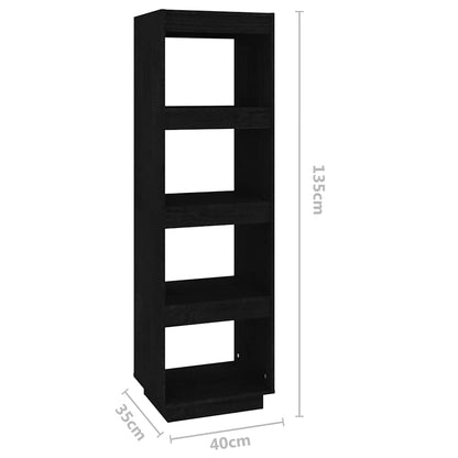 810853 vidaXL Book Cabinet/Room Divider Black 40x35x135 cm Solid Wood Pine