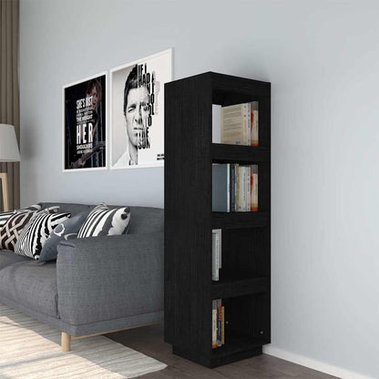 810853 vidaXL Book Cabinet/Room Divider Black 40x35x135 cm Solid Wood Pine