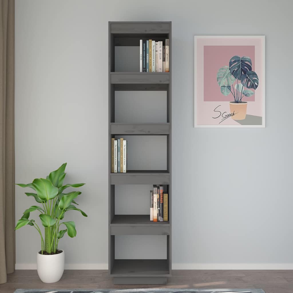810856 vidaXL Book Cabinet/Room Divider Grey 40x35x167 cm Solid Wood Pine