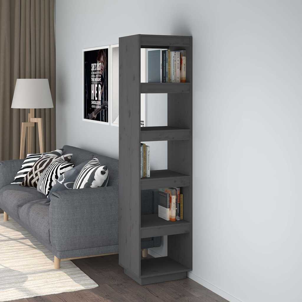 810856 vidaXL Book Cabinet/Room Divider Grey 40x35x167 cm Solid Wood Pine