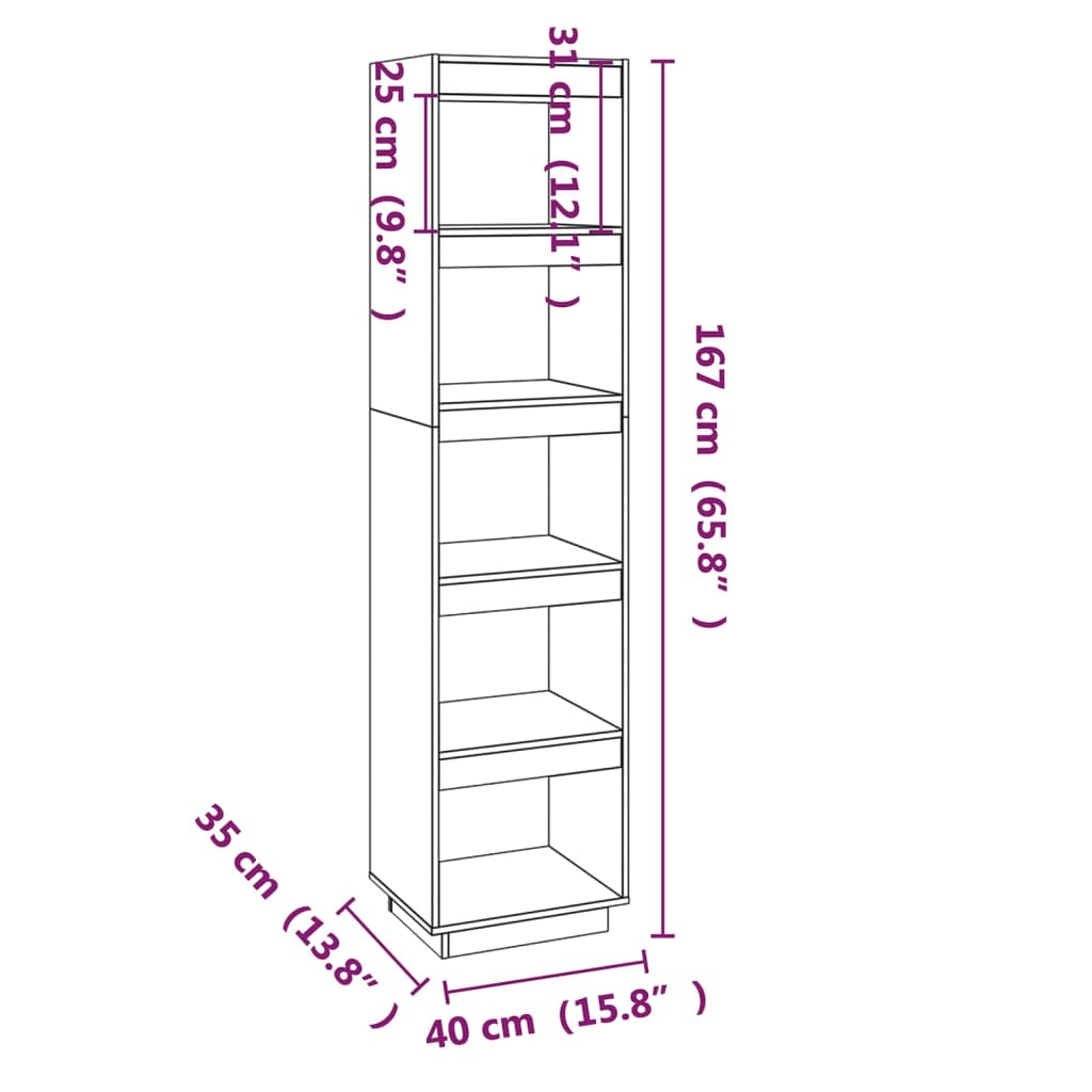 vidaXL Book Cabinet/Room Divider Honey Brown 40x35x167 cm Solid Wood Pine