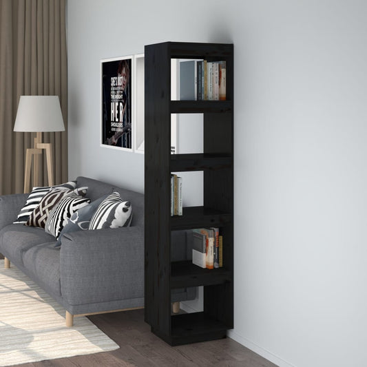 810858 vidaXL Book Cabinet/Room Divider Black 40x35x167 cm Solid Wood Pine
