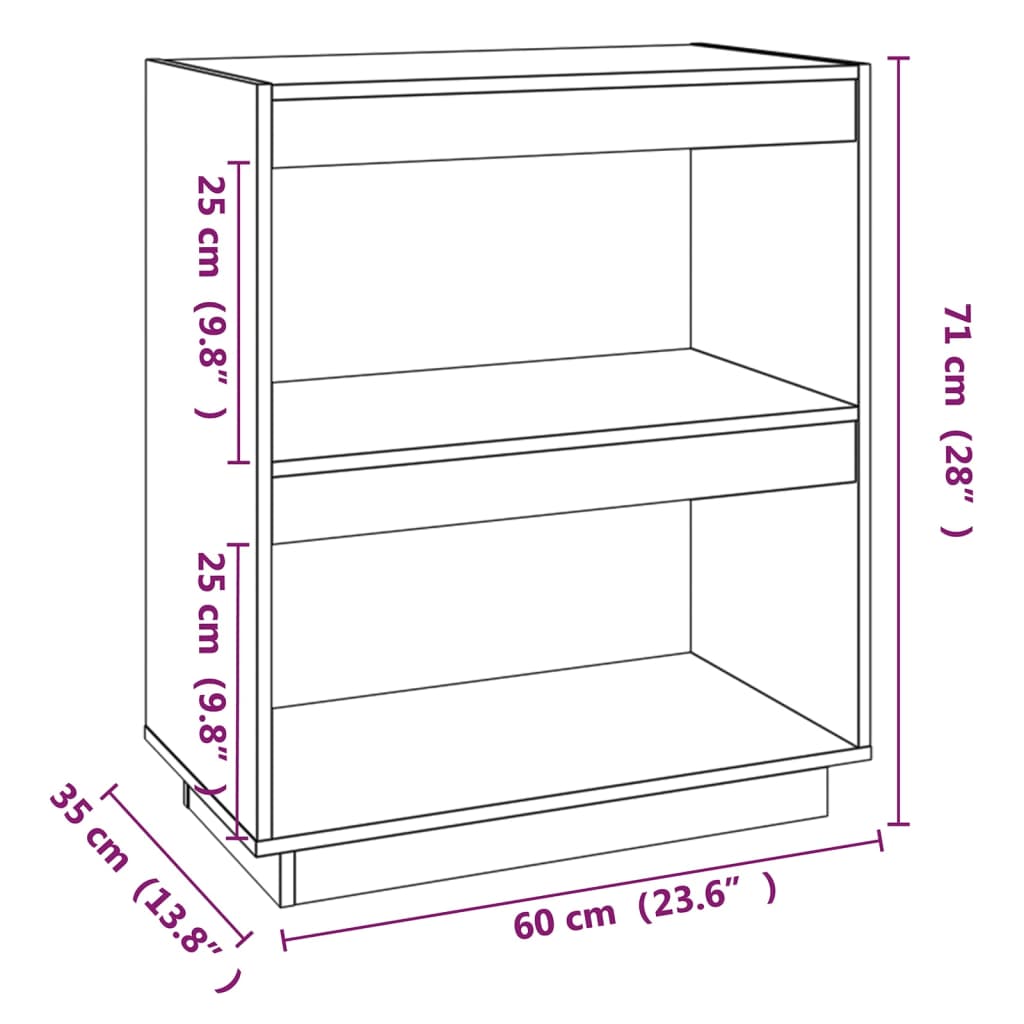 vidaXL Book Cabinet 60x35x71 cm Solid Pinewood