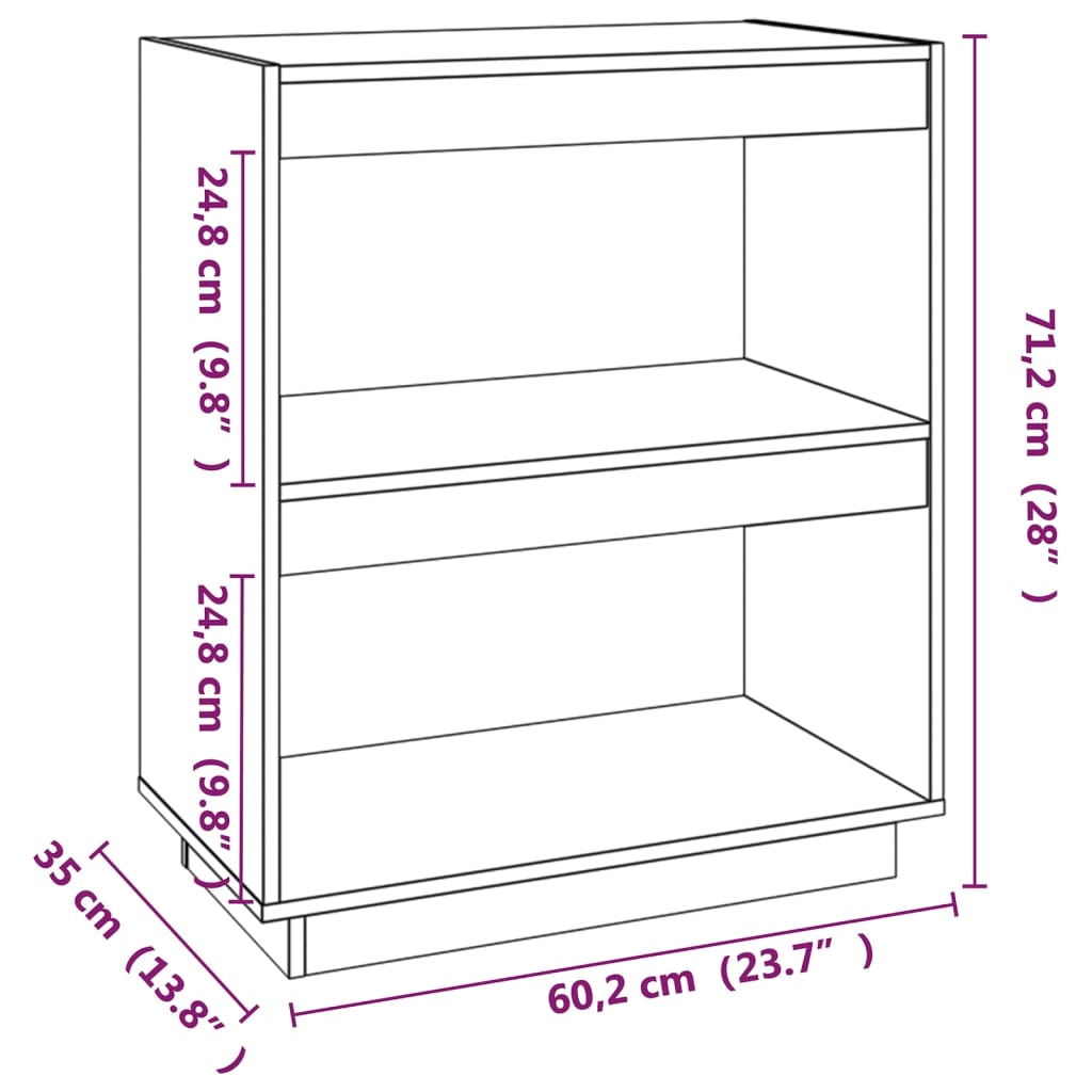 vidaXL Book Cabinet Grey 60x35x71 cm Solid Wood Pine