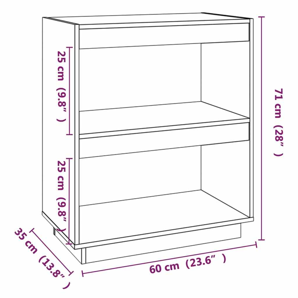 vidaXL Book Cabinet Black 60x35x71 cm Solid Wood Pine
