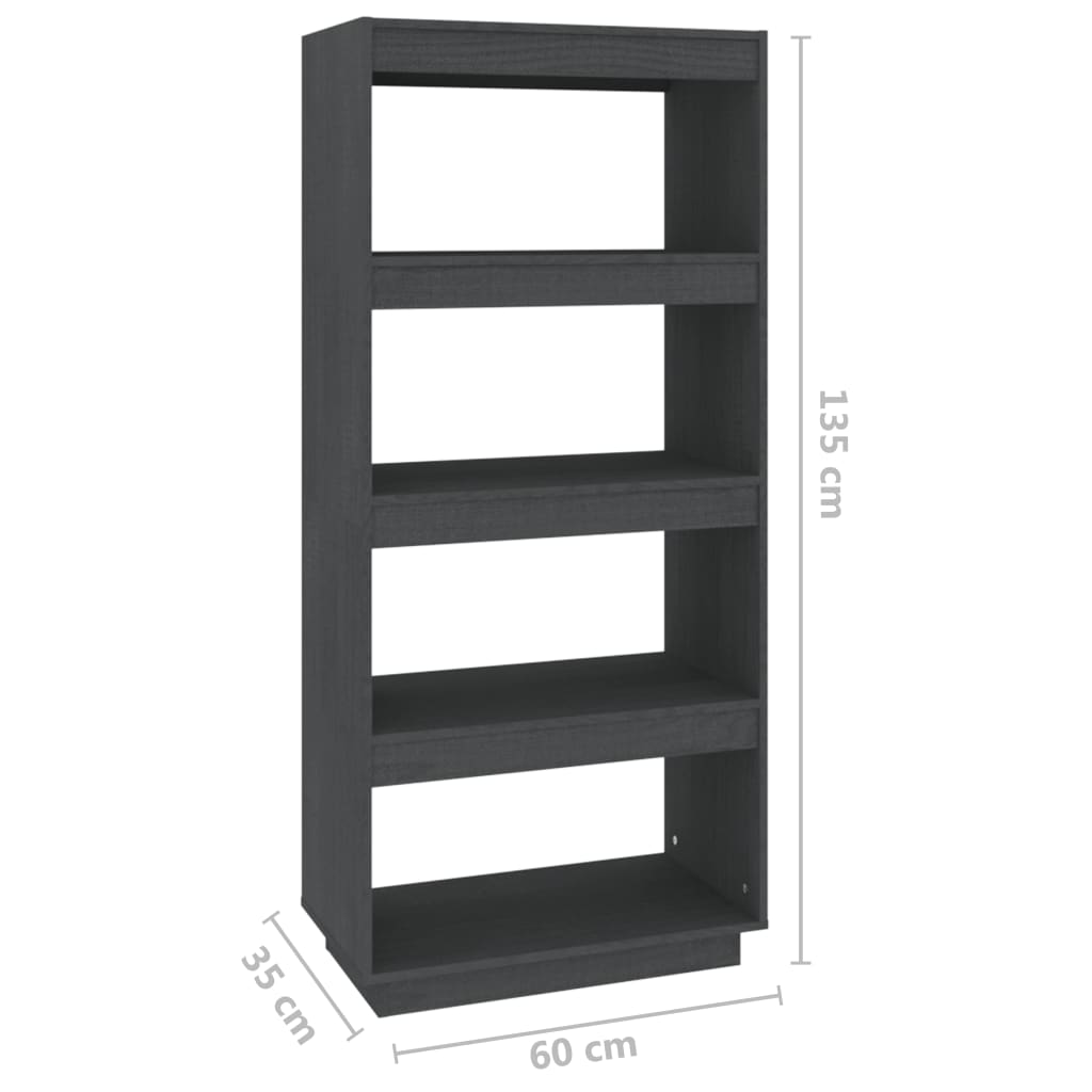 vidaXL Book Cabinet/Room Divider Grey 60x35x135 cm Solid Pinewood