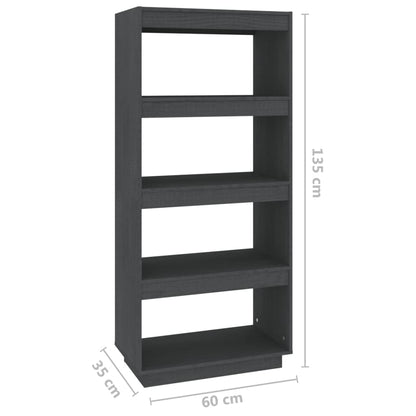 vidaXL Book Cabinet/Room Divider Grey 60x35x135 cm Solid Pinewood