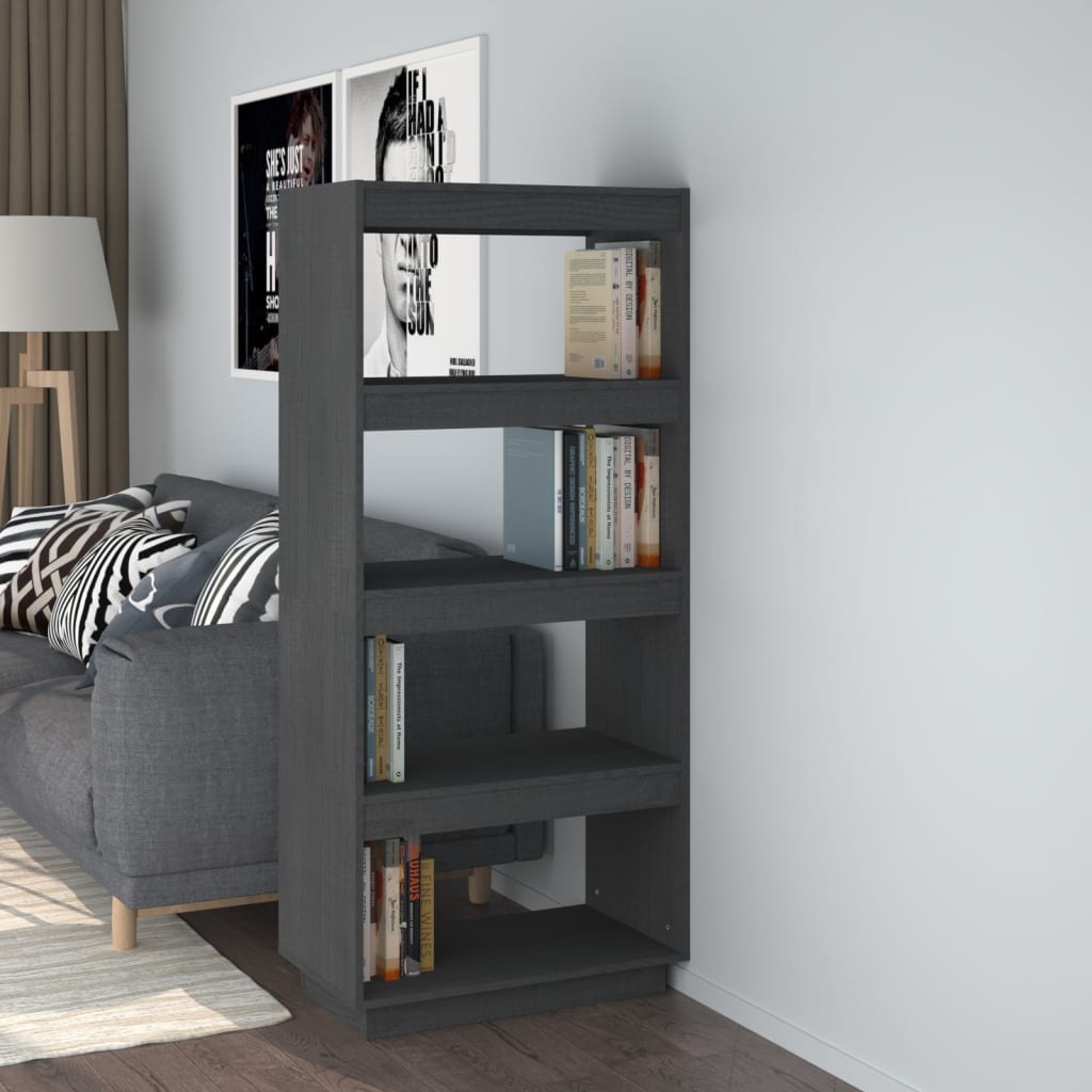 vidaXL Book Cabinet/Room Divider Grey 60x35x135 cm Solid Pinewood