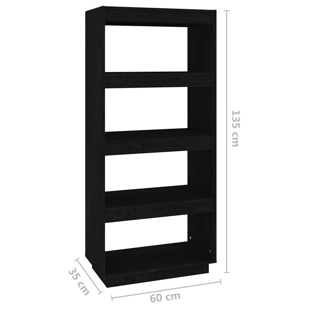 vidaXL Book Cabinet/Room Divider Black 60x35x135 cm Solid Wood Pine