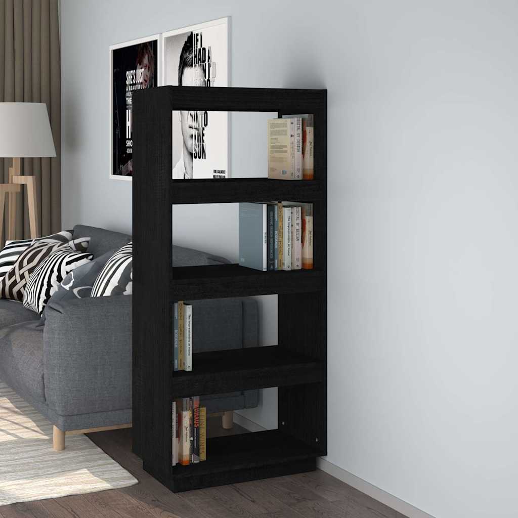 vidaXL Book Cabinet/Room Divider Black 60x35x135 cm Solid Wood Pine